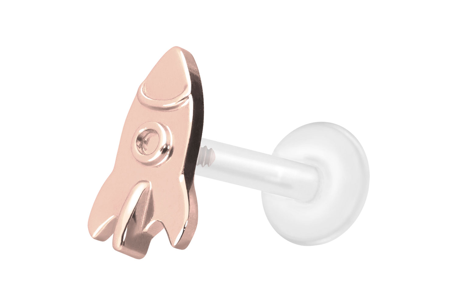 PTFE Labret Piercing mit Innengewinde + Titan-Aufsatz RAKETE